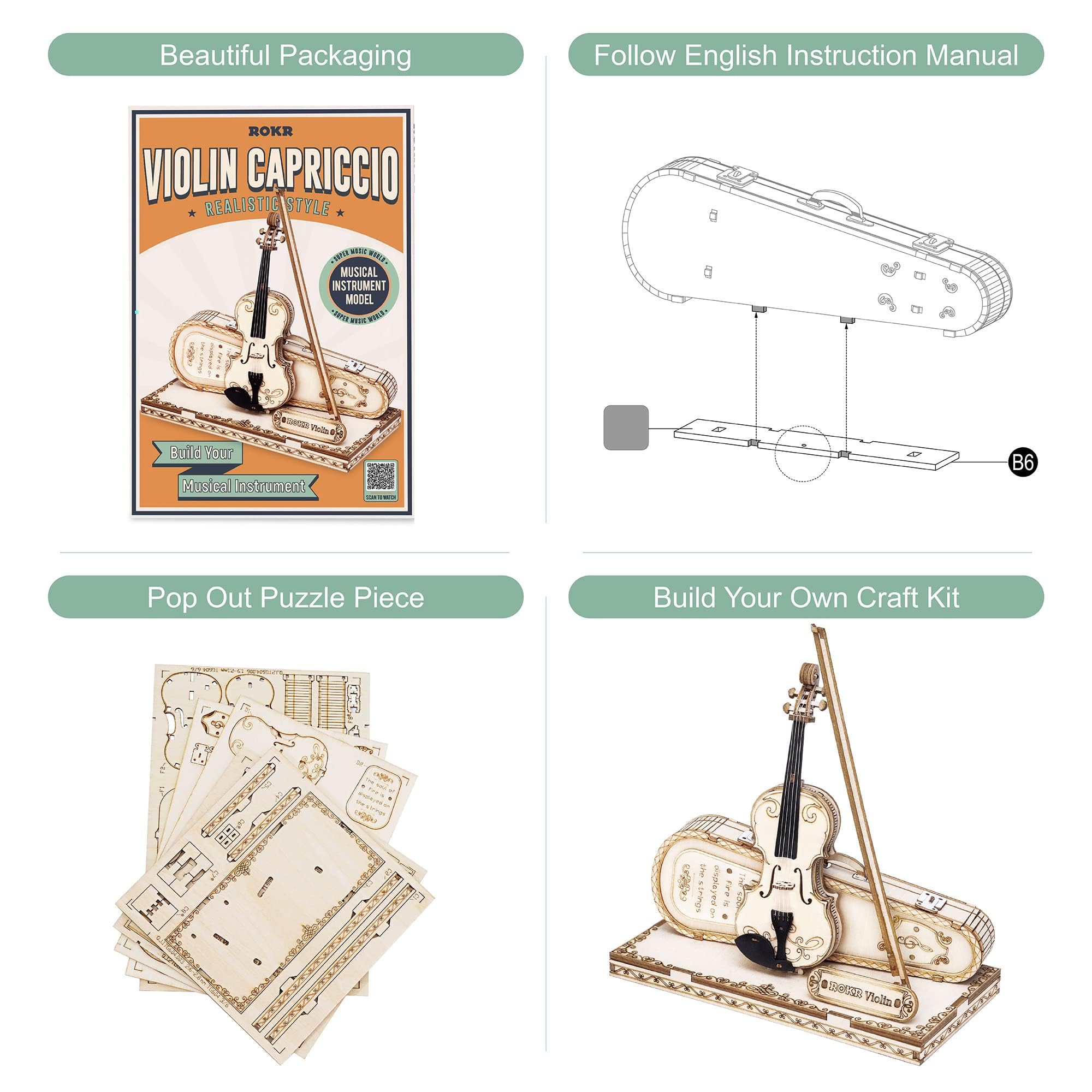 Amazon.com: ROKR 3D Puzzles Wooden Craft Kits Musical Instrument